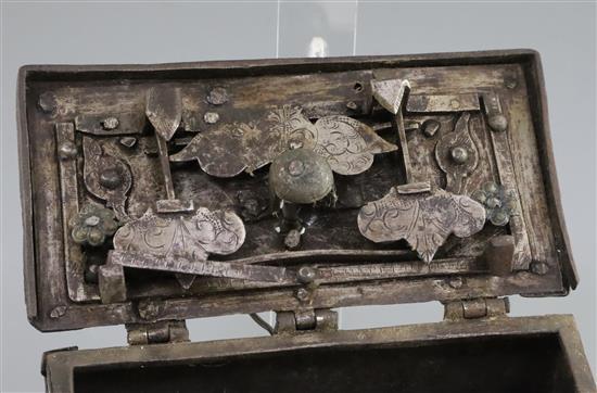 A 19th century 17th century style iron strong box, 6.5in.
